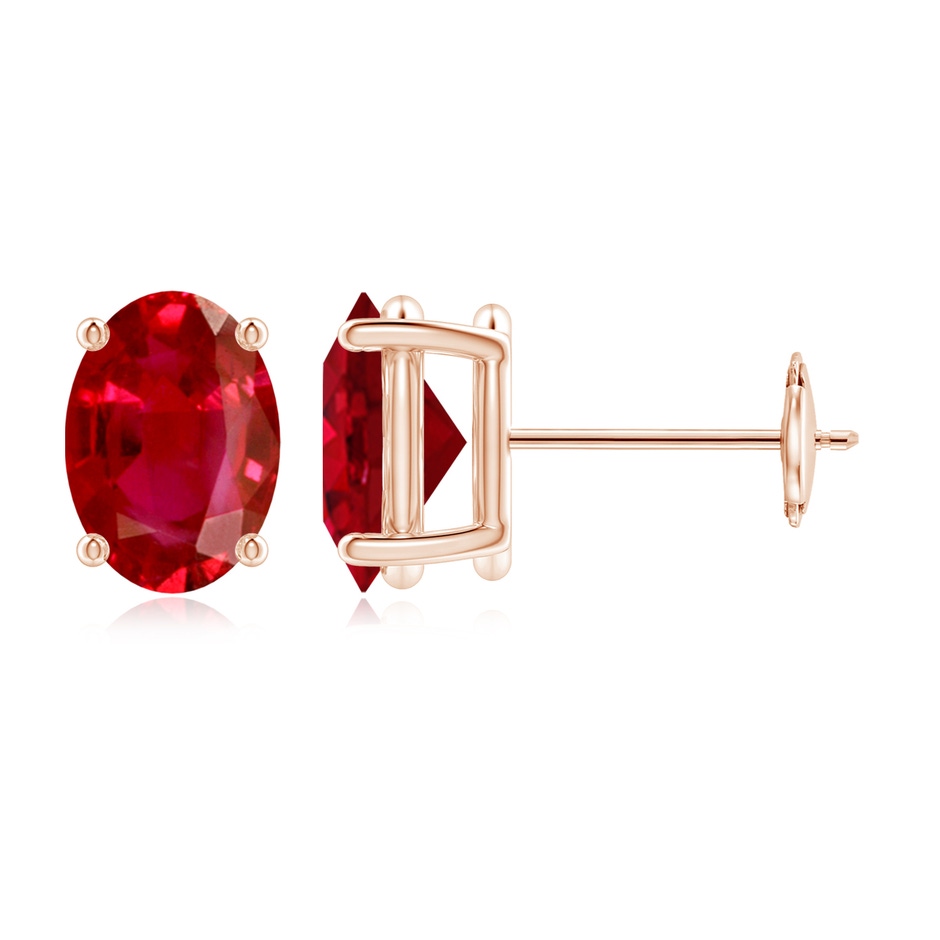 8x6mm AAA Prong-Set Solitaire Oval Ruby Stud Earrings in Rose Gold 