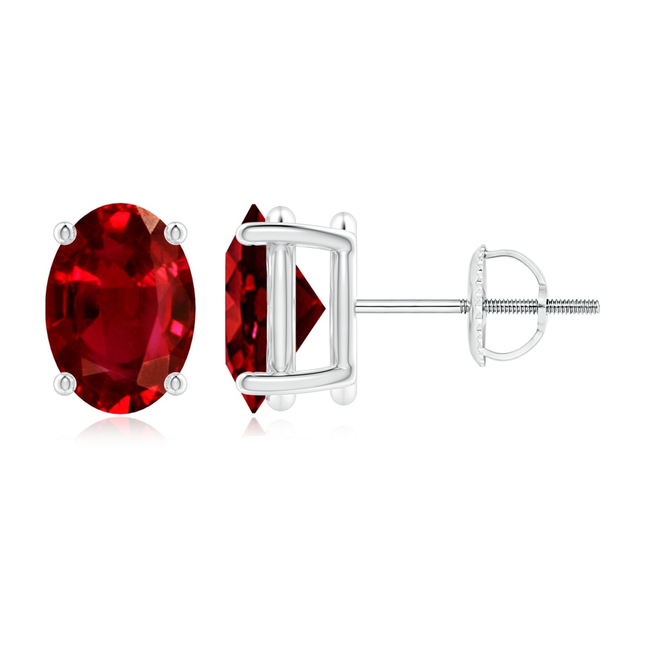 8x6mm AAAA Prong-Set Solitaire Oval Ruby Stud Earrings in P950 Platinum 