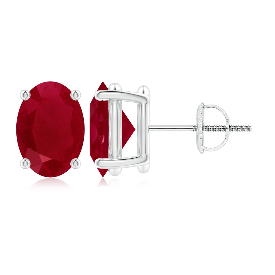 9x7mm AA Prong-Set Solitaire Oval Ruby Stud Earrings in P950 Platinum 