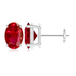 9x7mm AAA Prong-Set Solitaire Oval Ruby Stud Earrings in White Gold