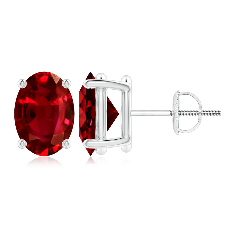 9x7mm AAAA Prong-Set Solitaire Oval Ruby Stud Earrings in P950 Platinum