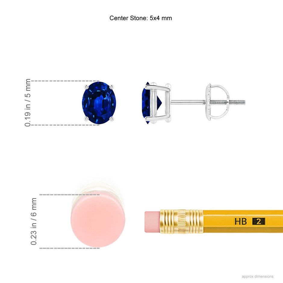 5x4mm AAAA Prong-Set Solitaire Oval Sapphire Stud Earrings in P950 Platinum ruler