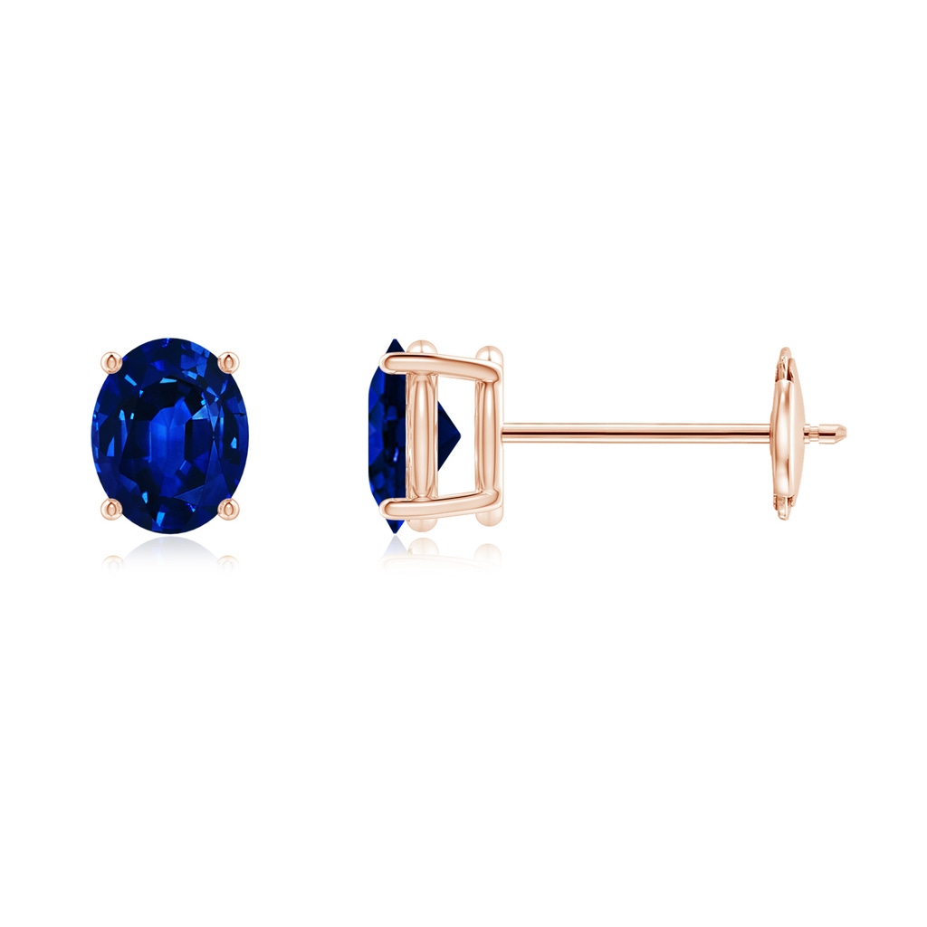 5x4mm AAAA Prong-Set Solitaire Oval Sapphire Stud Earrings in Rose Gold