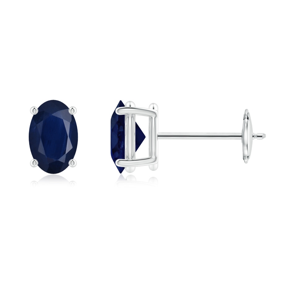 6x4mm A Prong-Set Solitaire Oval Sapphire Stud Earrings in White Gold 
