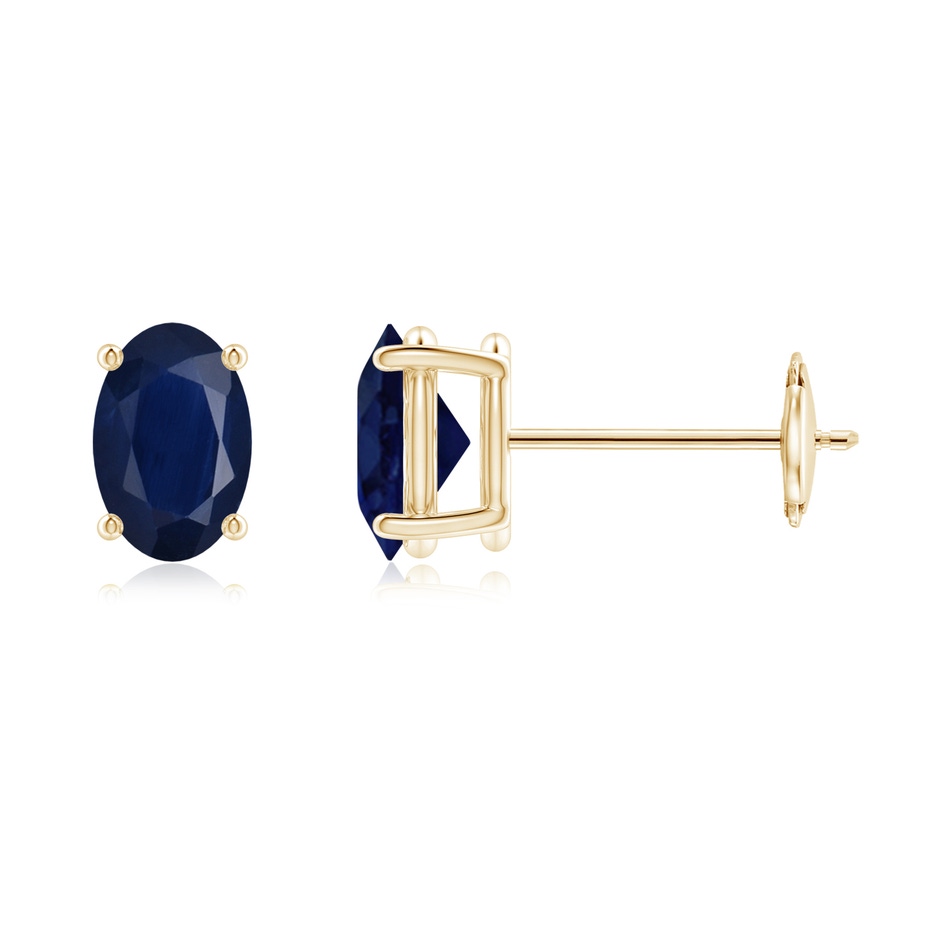 6x4mm A Prong-Set Solitaire Oval Sapphire Stud Earrings in Yellow Gold 