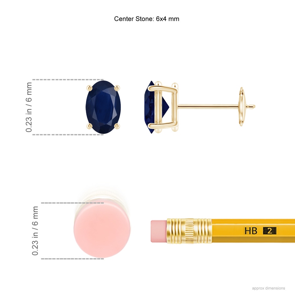 6x4mm A Prong-Set Solitaire Oval Sapphire Stud Earrings in Yellow Gold ruler