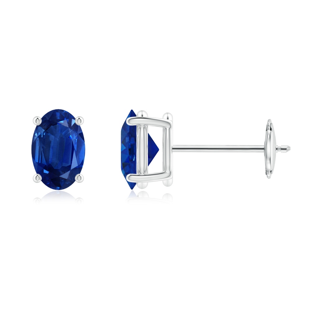 6x4mm AAA Prong-Set Solitaire Oval Sapphire Stud Earrings in White Gold
