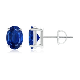 7x5mm AAA Prong-Set Solitaire Oval Sapphire Stud Earrings in P950 Platinum