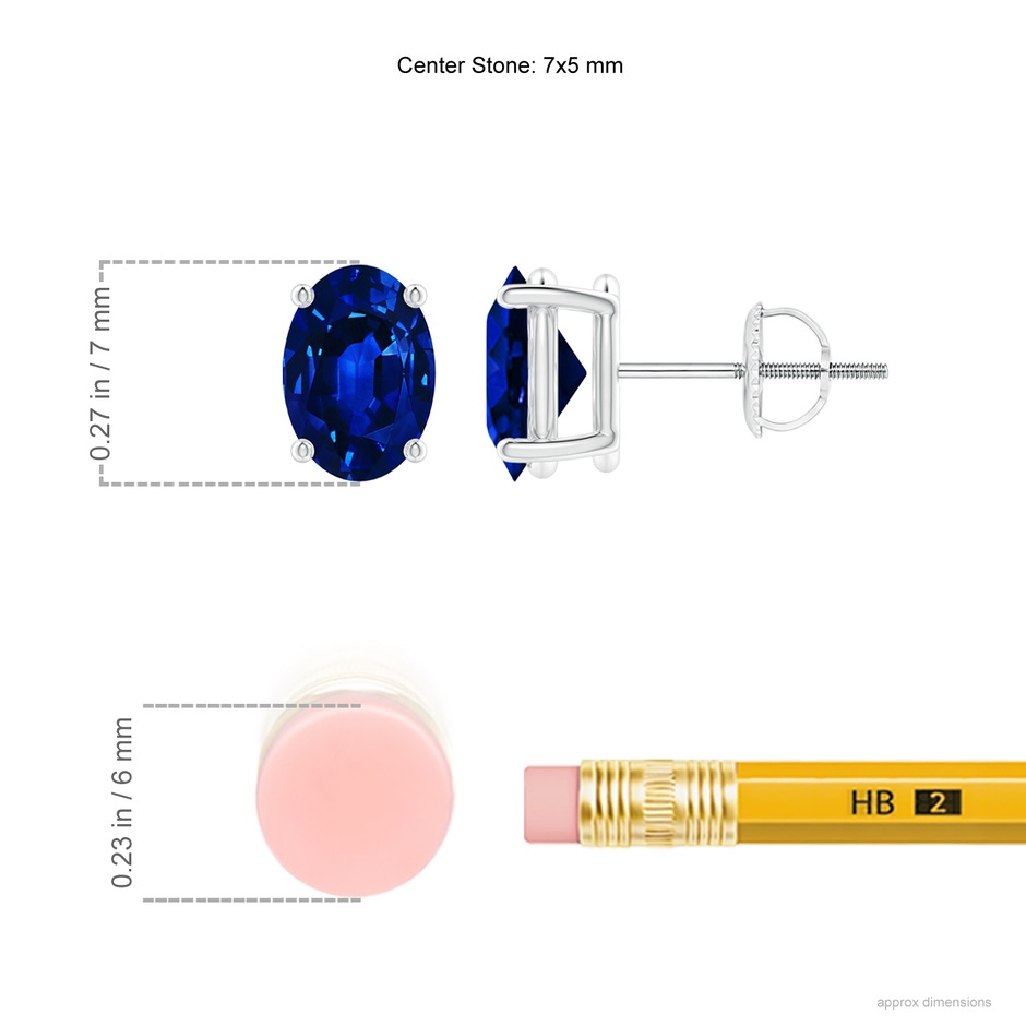 7x5mm AAAA Prong-Set Solitaire Oval Sapphire Stud Earrings in P950 Platinum ruler