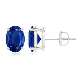 8x6mm AAA Prong-Set Solitaire Oval Sapphire Stud Earrings in P950 Platinum