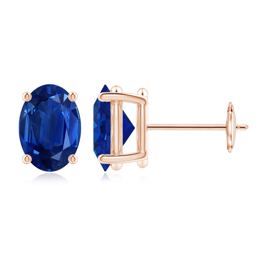 8x6mm AAA Prong-Set Solitaire Oval Sapphire Stud Earrings in Rose Gold 