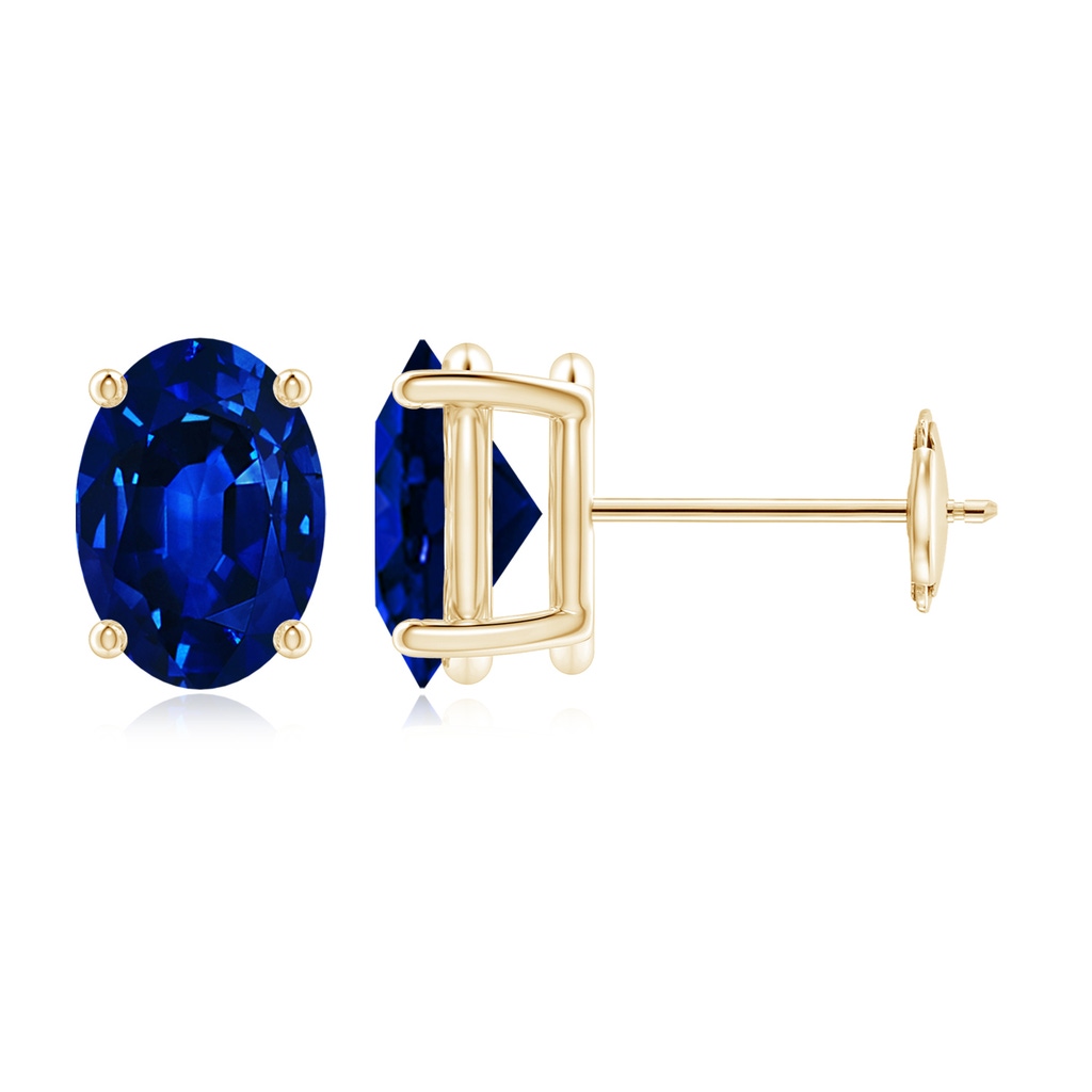 8x6mm Lab-Grown Prong-Set Solitaire Oval Sapphire Stud Earrings in Yellow Gold