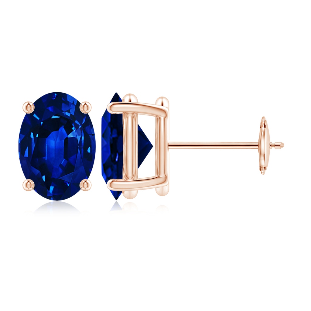 9x7mm AAAA Prong-Set Solitaire Oval Sapphire Stud Earrings in 9K Rose Gold