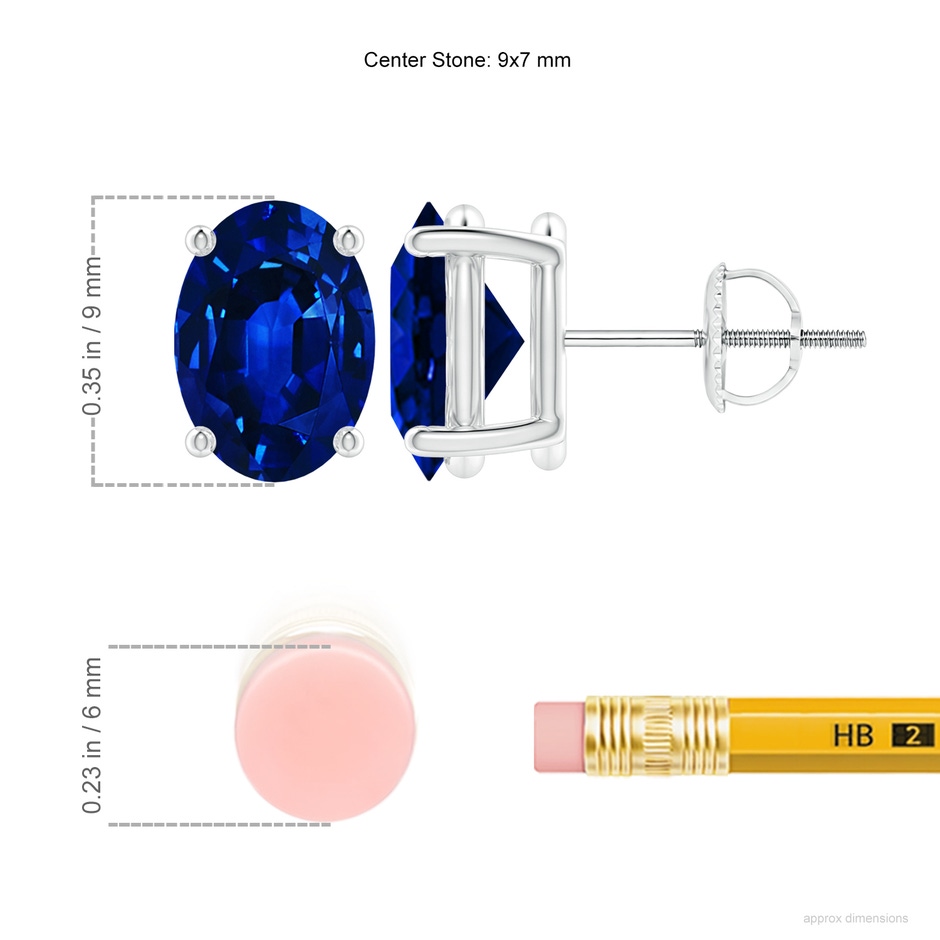 9x7mm AAAA Prong-Set Solitaire Oval Sapphire Stud Earrings in P950 Platinum ruler