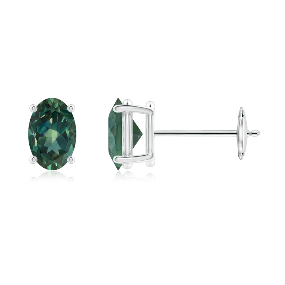6x4mm AA Claw-Set Solitaire Oval Teal Montana Sapphire Stud Earrings in White Gold 