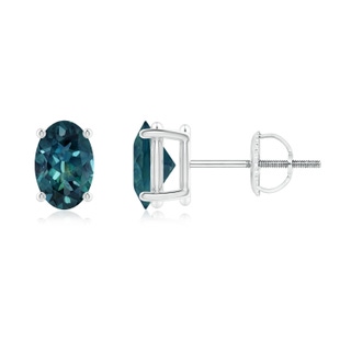 6x4mm AAA Claw-Set Solitaire Oval Teal Montana Sapphire Stud Earrings in P950 Platinum