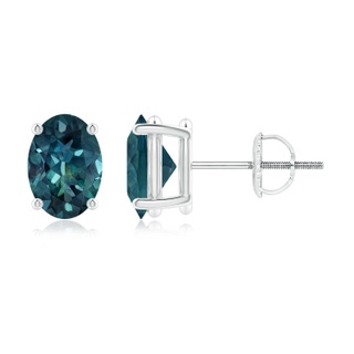 7x5mm AAA Claw-Set Solitaire Oval Teal Montana Sapphire Stud Earrings in P950 Platinum