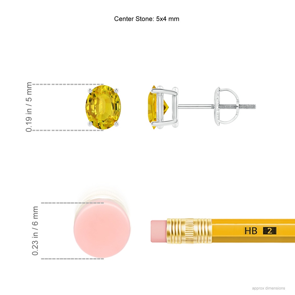 5x4mm AAAA Claw-Set Solitaire Oval Yellow Sapphire Stud Earrings in P950 Platinum ruler