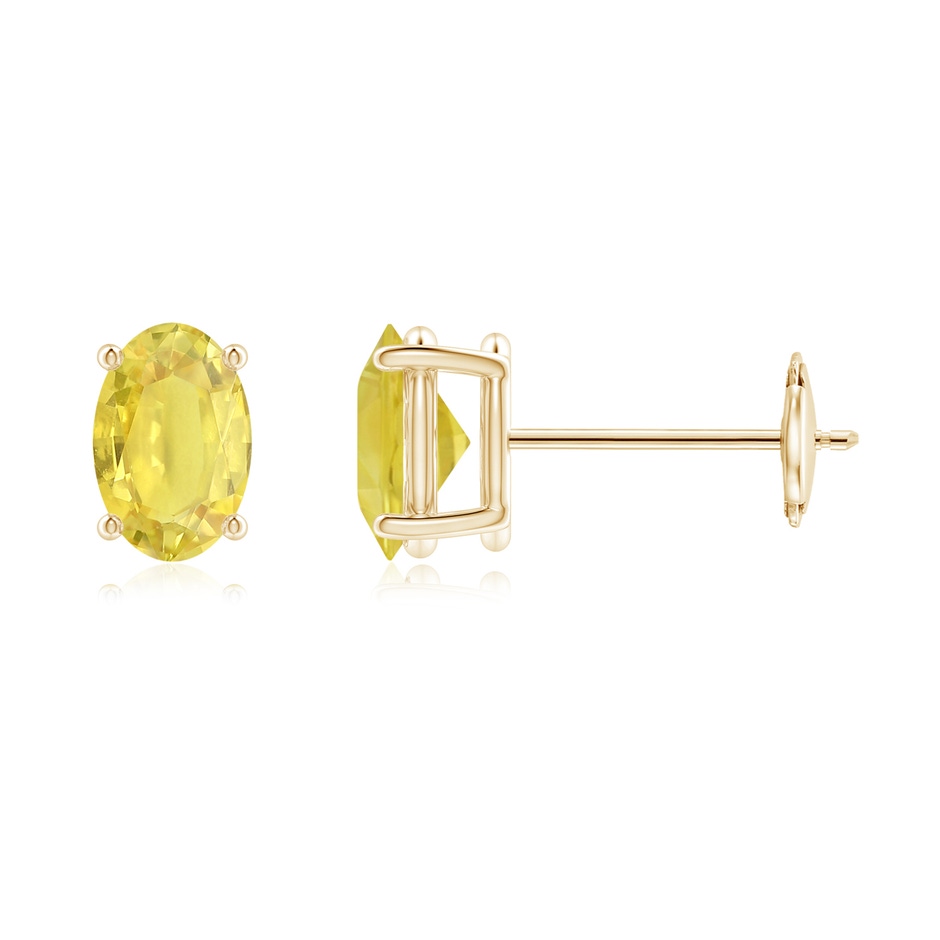 6x4mm A Claw-Set Solitaire Oval Yellow Sapphire Stud Earrings in 9K Yellow Gold 