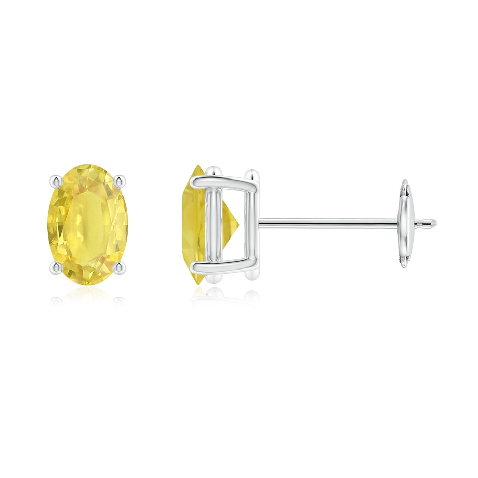 6x4mm A Claw-Set Solitaire Oval Yellow Sapphire Stud Earrings in White Gold 