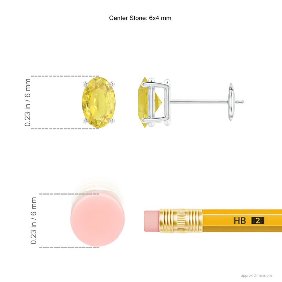 6x4mm A Claw-Set Solitaire Oval Yellow Sapphire Stud Earrings in White Gold ruler