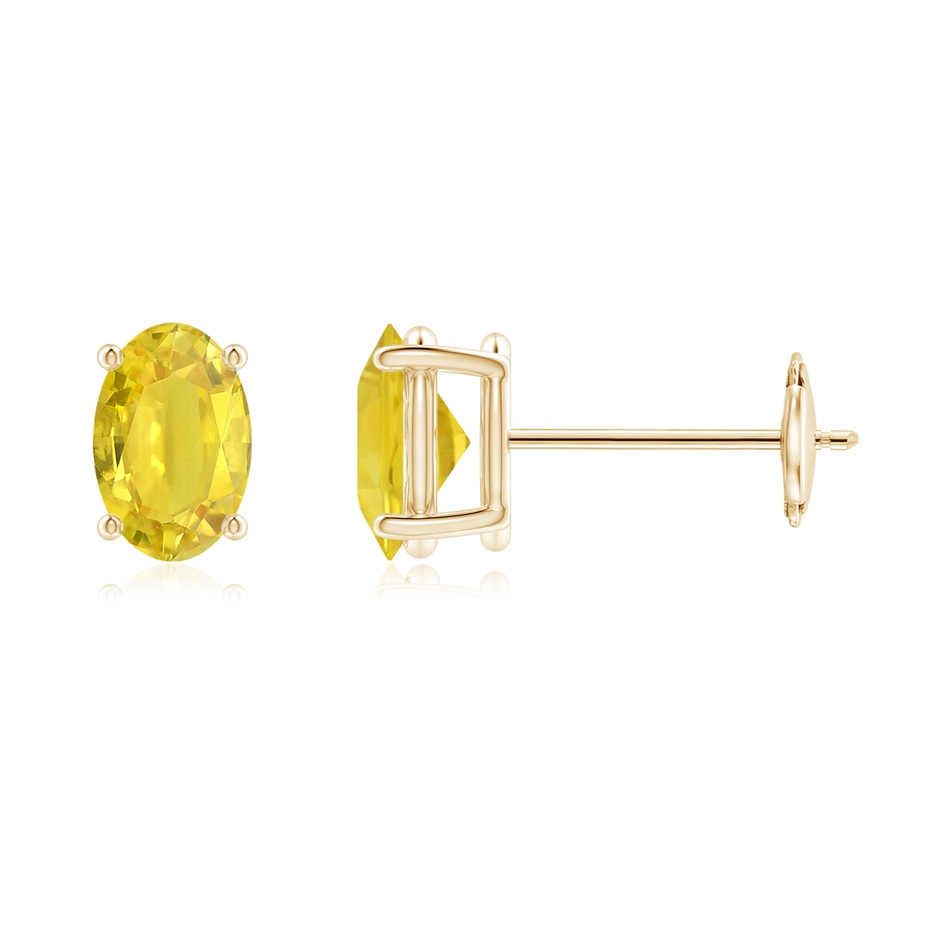 6x4mm AA Claw-Set Solitaire Oval Yellow Sapphire Stud Earrings in Yellow Gold 
