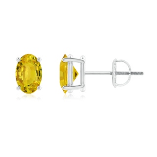 6x4mm AAAA Claw-Set Solitaire Oval Yellow Sapphire Stud Earrings in P950 Platinum