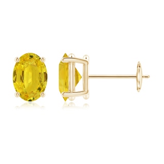 7x5mm AAA Claw-Set Solitaire Oval Yellow Sapphire Stud Earrings in Yellow Gold