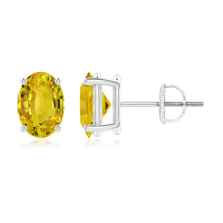7x5mm AAAA Claw-Set Solitaire Oval Yellow Sapphire Stud Earrings in P950 Platinum 