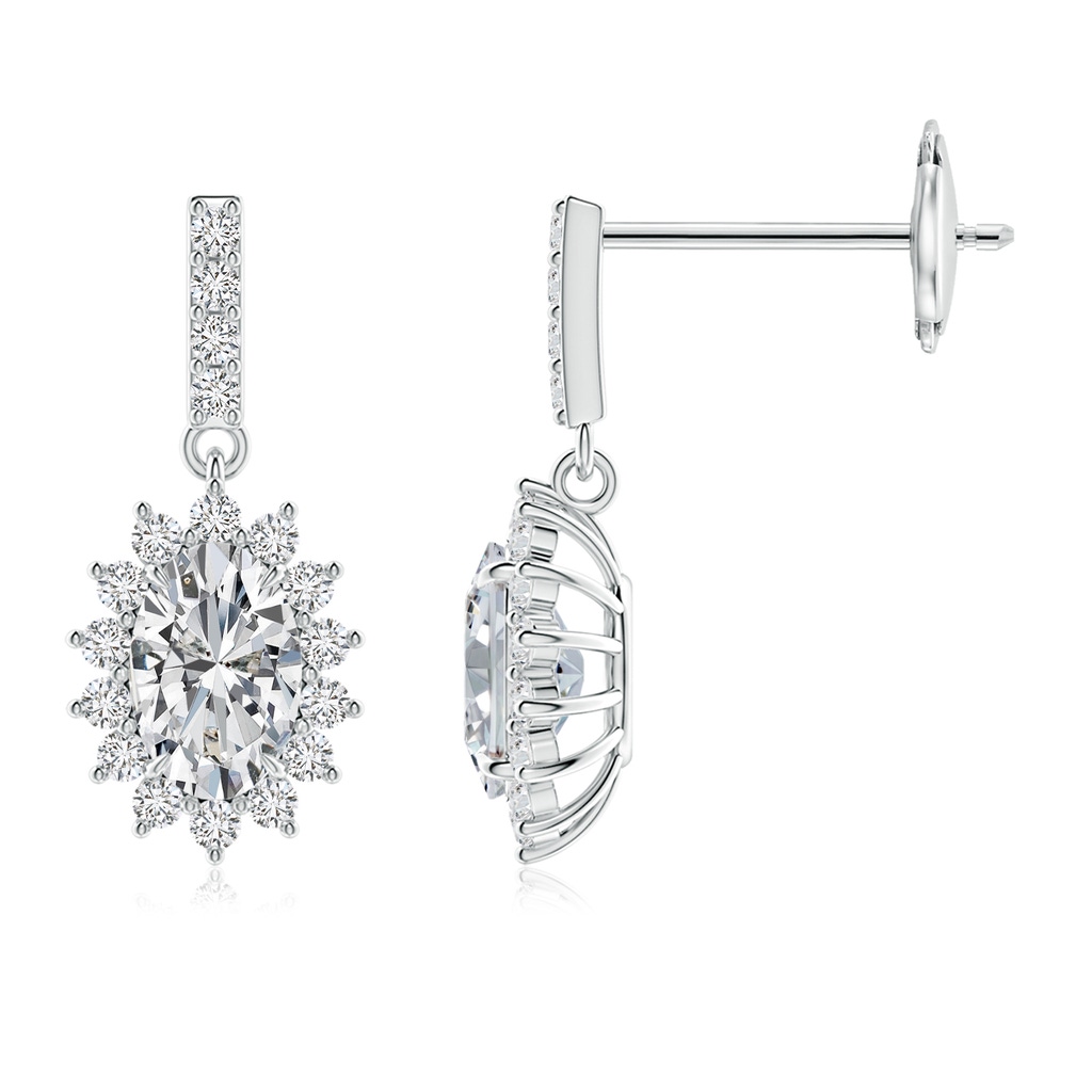 6x4mm HSI2 Diamond Dangle Earrings with Floral Halo in White Gold