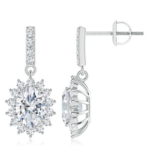 8x6mm GVS2 Diamond Dangle Earrings with Floral Halo in P950 Platinum