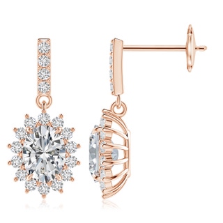 8x6mm HSI2 Diamond Dangle Earrings with Floral Halo in Rose Gold