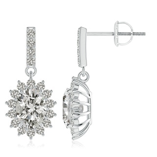 8x6mm KI3 Diamond Dangle Earrings with Floral Halo in P950 Platinum
