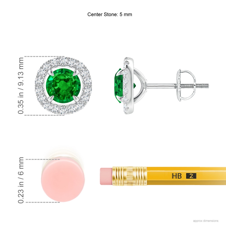 5mm AAAA Vintage Style Emerald and Diamond Halo Stud Earrings in P950 Platinum ruler
