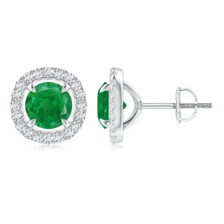 6mm AA Vintage Style Emerald and Diamond Halo Stud Earrings in P950 Platinum