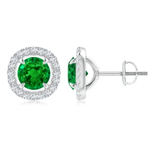 6mm AAAA Vintage Style Emerald and Diamond Halo Stud Earrings in P950 Platinum