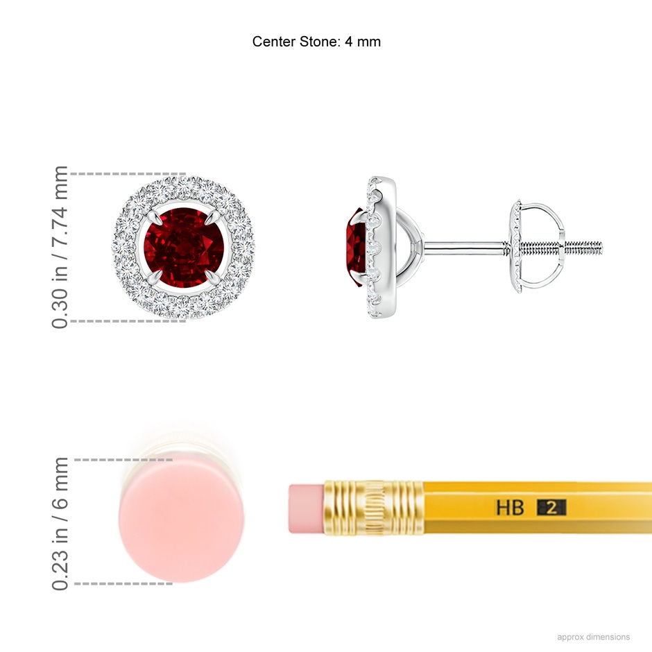 4mm Lab-Grown Vintage Style Ruby and Diamond Halo Stud Earrings in White Gold ruler