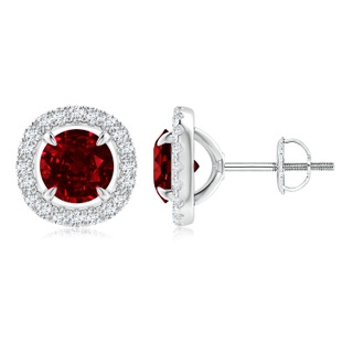 6mm AAAA Vintage Style Ruby and Diamond Halo Stud Earrings in P950 Platinum