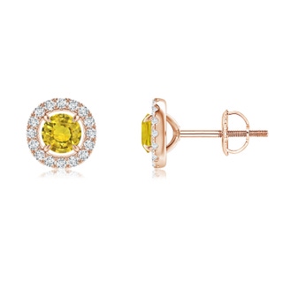 4mm AAAA Vintage Style Yellow Sapphire and Diamond Halo Stud Earrings in 9K Rose Gold