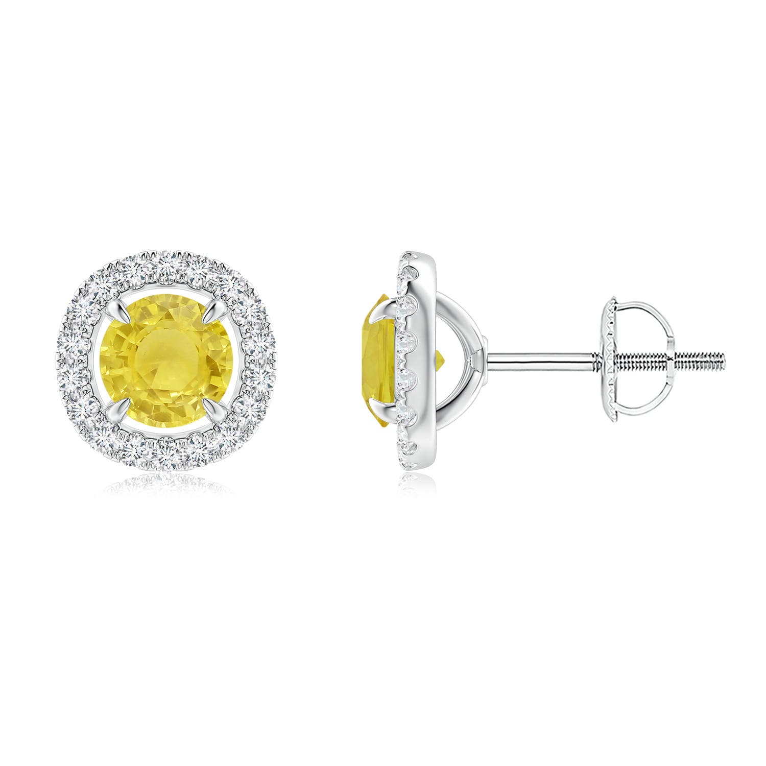 5mm A Vintage Style Yellow Sapphire and Diamond Halo Stud Earrings in P950 Platinum