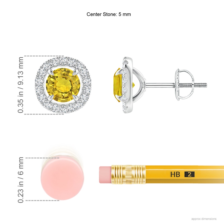 5mm AAAA Vintage Style Yellow Sapphire and Diamond Halo Stud Earrings in P950 Platinum ruler