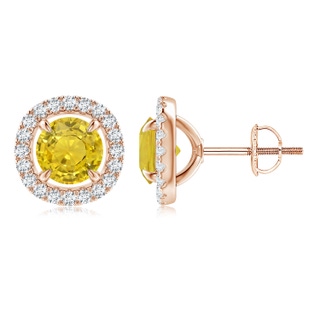 6mm AAA Vintage Style Yellow Sapphire and Diamond Halo Stud Earrings in Rose Gold