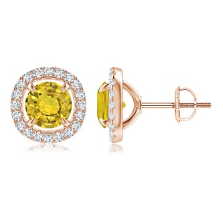 6mm AAAA Vintage Style Yellow Sapphire and Diamond Halo Stud Earrings in 9K Rose Gold