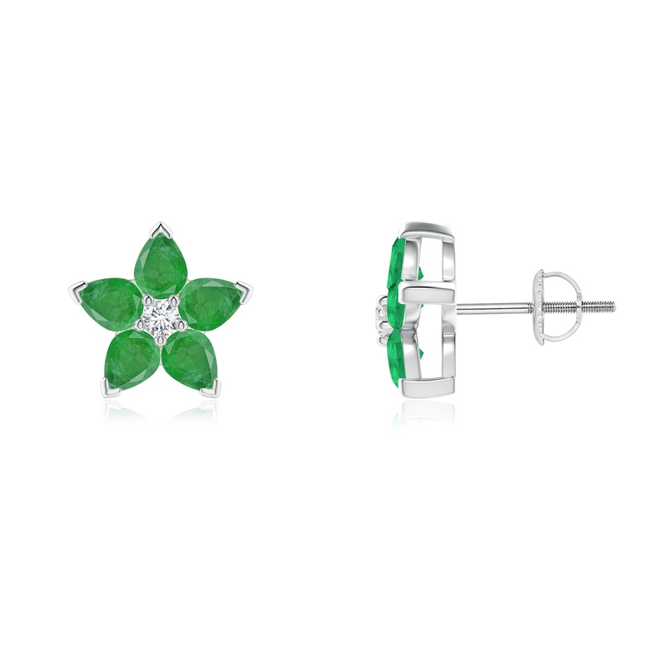 4x3mm A V-Prong Set Emerald and Diamond Flower Stud Earrings in P950 Platinum 