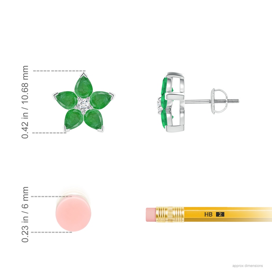 4x3mm A V-Prong Set Emerald and Diamond Flower Stud Earrings in P950 Platinum ruler