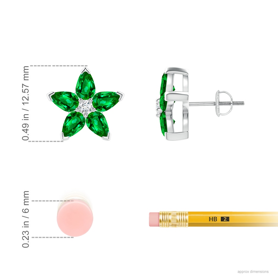 5x3mm Lab-Grown V-Prong Set Emerald and Diamond Flower Stud Earrings in White Gold ruler