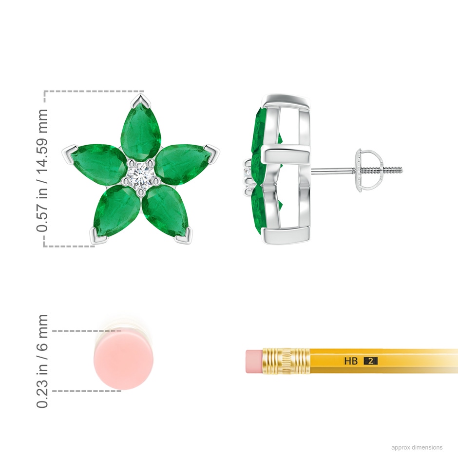 6x4mm AA V-Prong Set Emerald and Diamond Flower Stud Earrings in P950 Platinum ruler