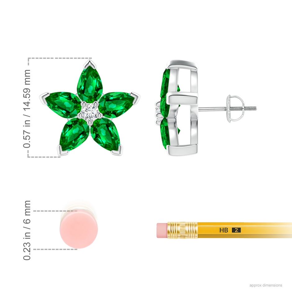 6x4mm Lab-Grown V-Prong Set Emerald and Diamond Flower Stud Earrings in White Gold ruler