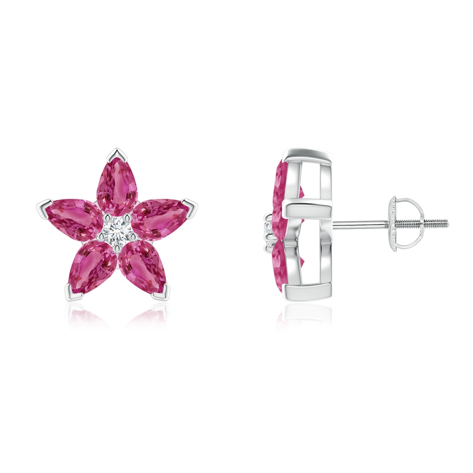5x3mm AAAA V-Prong Set Pink Sapphire and Diamond Flower Stud Earrings in P950 Platinum 