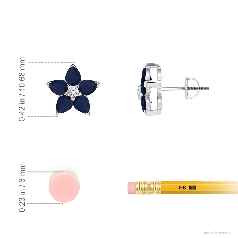 4x3mm A V-Prong Set Sapphire and Diamond Flower Stud Earrings in White Gold product image